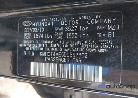 2013 Hyundai Accent Gls z USA, uszkodzony, nr VIN KMHCT4AE5DU562802